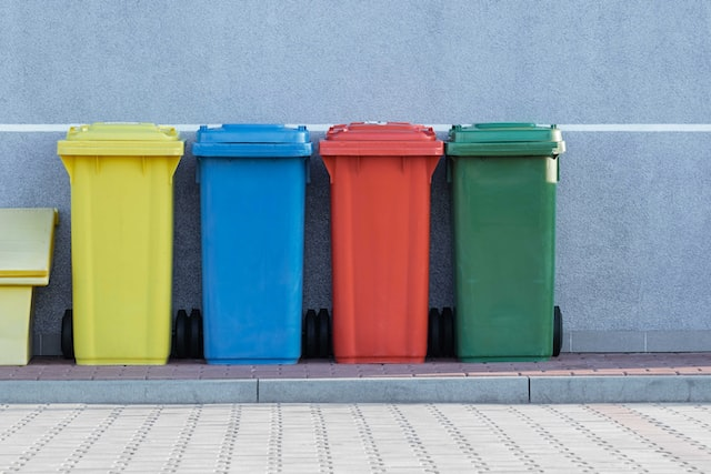 Colorful garbage bins to collect trash