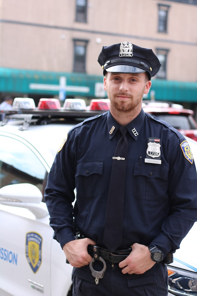 An NYPD officer after clearing the Suffolk police exam