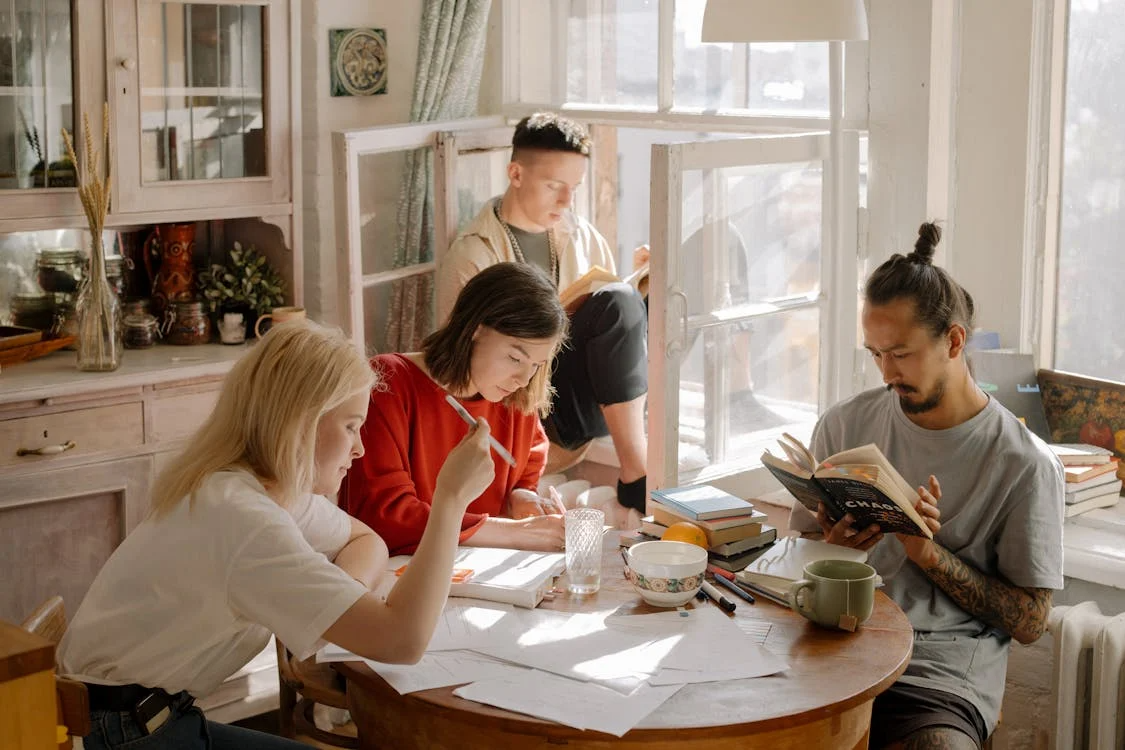 A group of people studying