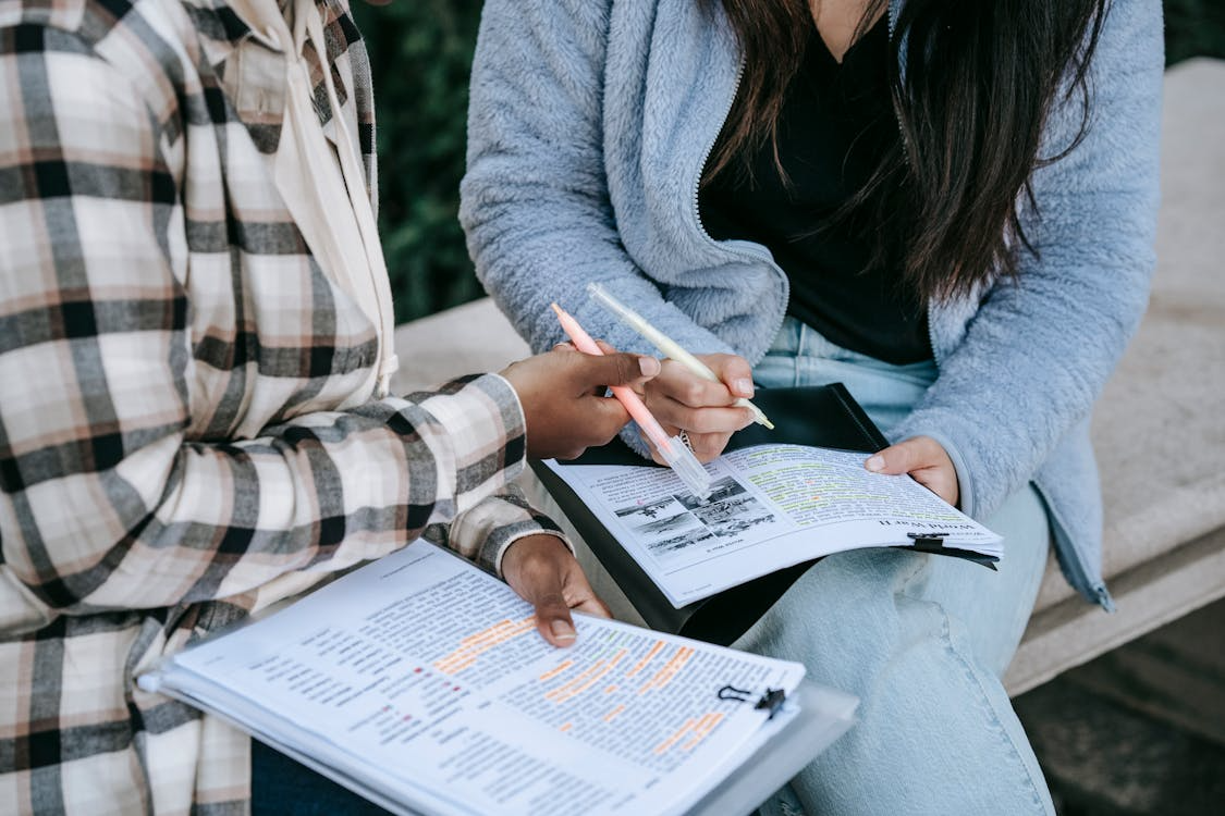 Two people studying